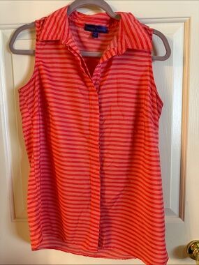 Sleeveless Pink & Coral Striped Button-Front Camisole
